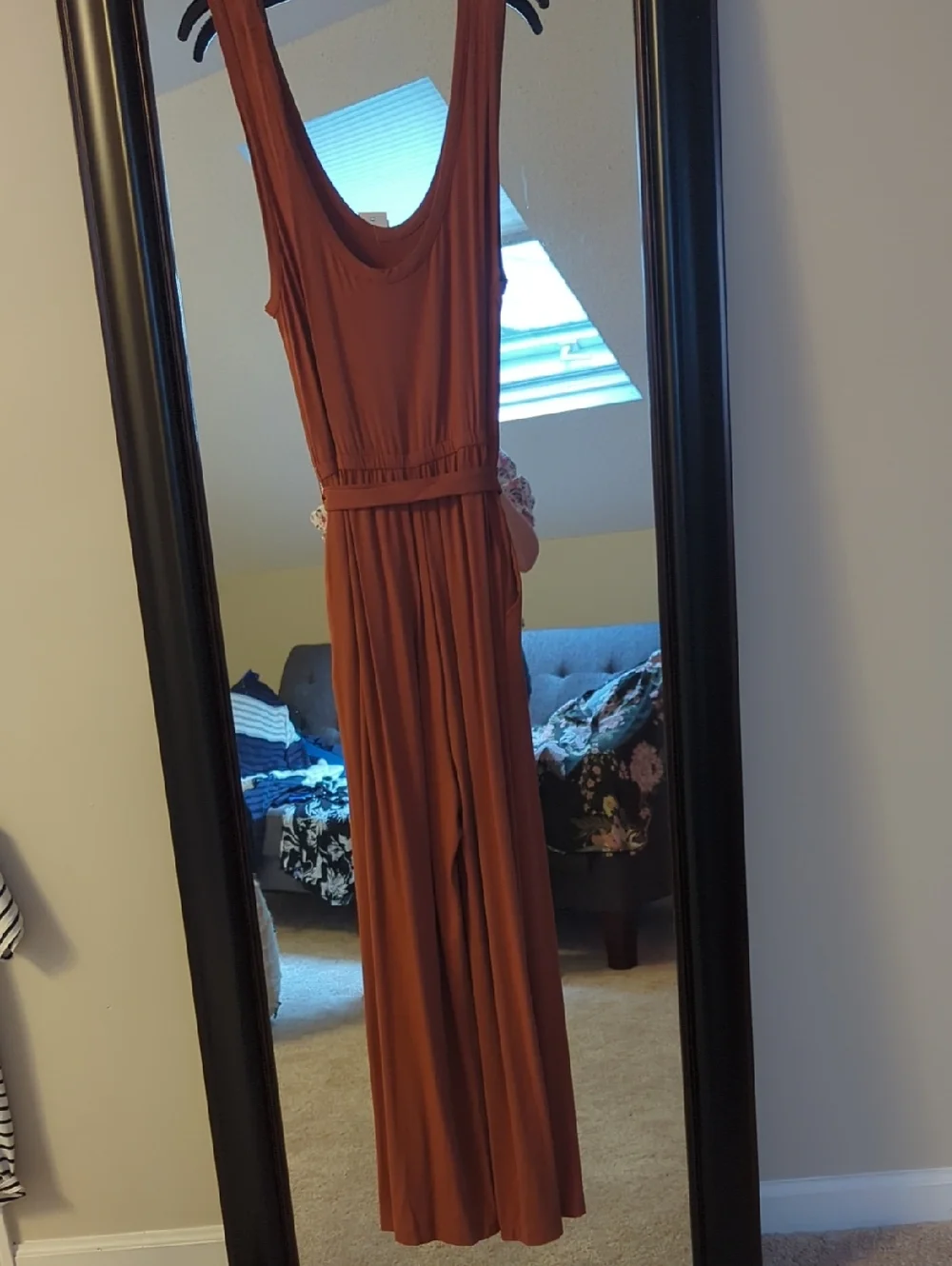 LOFT NWT Rust Sleeveless Wide Leg Jumpsuit with Waist Tie - Picture 5 of 6